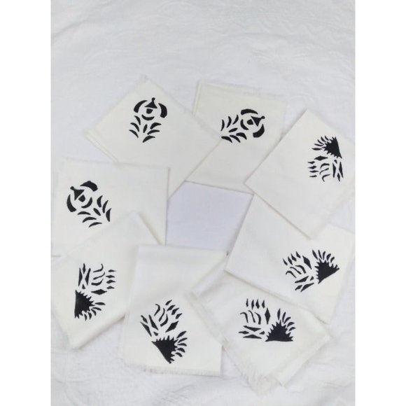 Unique Tribal? ink print rough edged dining napkins 14.5" by 10" set of 8 - Picture 2 of 12